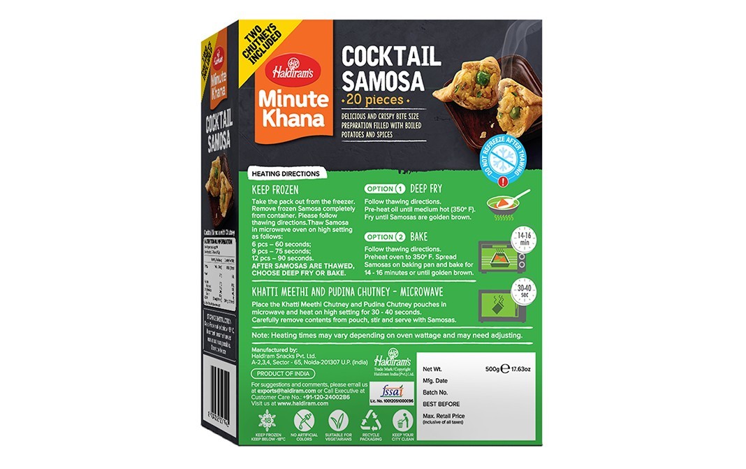 Haldiram's Minute Khana Cocktail Samosa   Box  500 grams